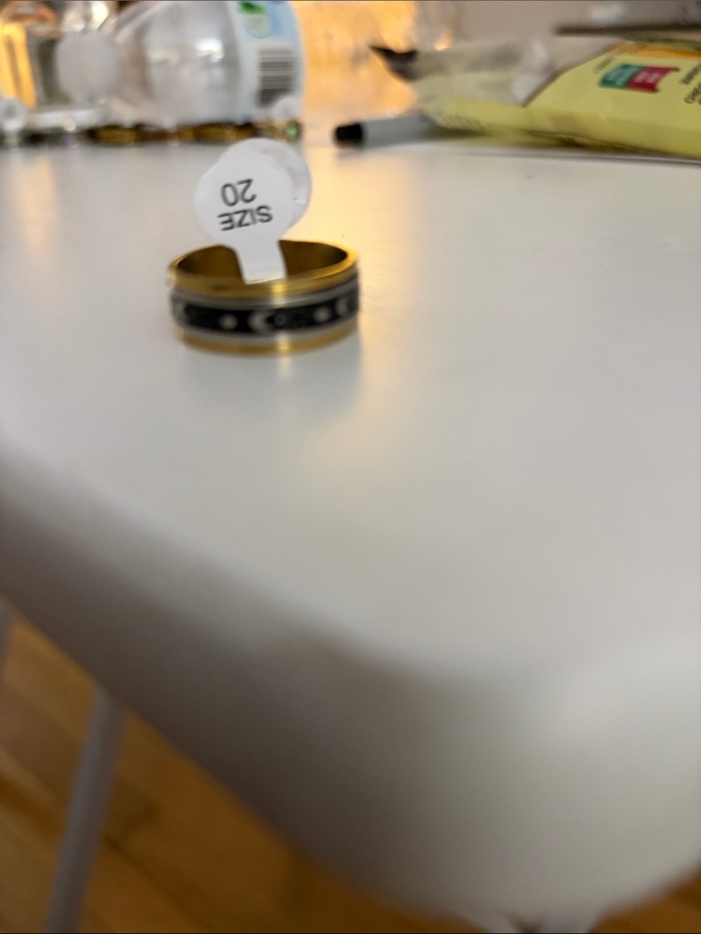 Gold and Black Crescent Moon Accent Ring - Size 20